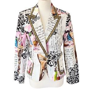 Alberto Makali Vintage Blazer Embellished Multicolor Jacket Womens 12 USA Y2K